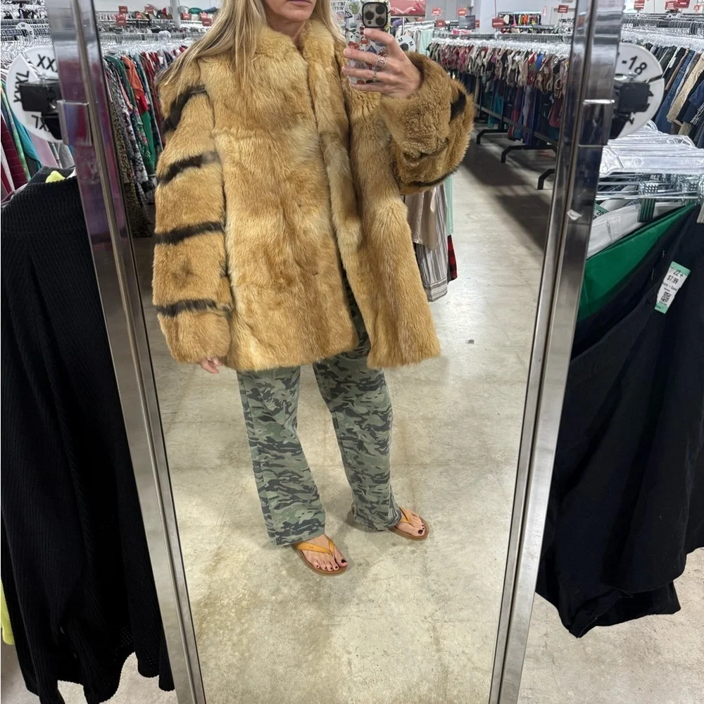 Luxurious and Rare Tan Zebra Fox Fur Coat 1960/70s